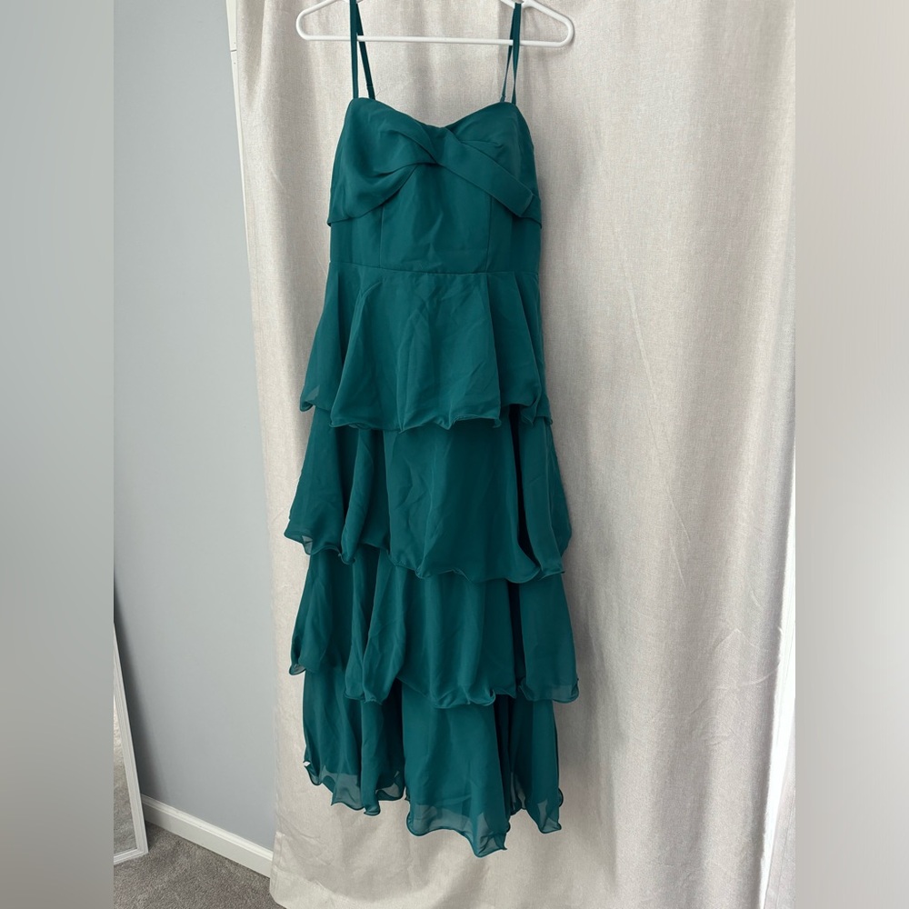 Elegant Teal Spaghetti Straps Tiered Dress